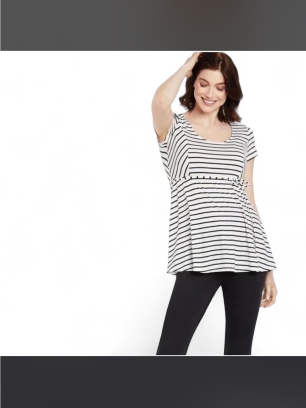 Motherhood Black & White Striped Short-Sleeve Peplum Maternity Top